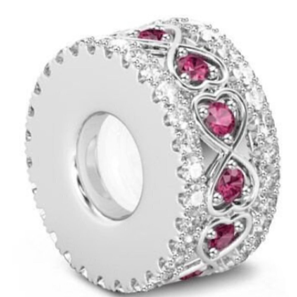 Sterling Silver Pave Stones Silver Heart Spacer Charm